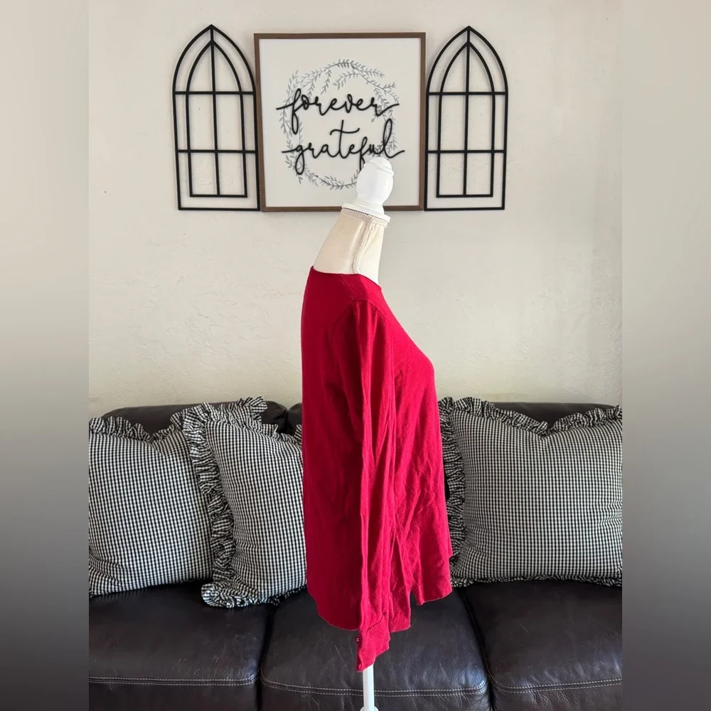 J Jill Bright Red Long Sleeve Crew Neck Sweater Size M Washable 100% Merino Wool